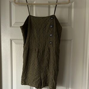 Olive Green Button-Detail Women's Romper